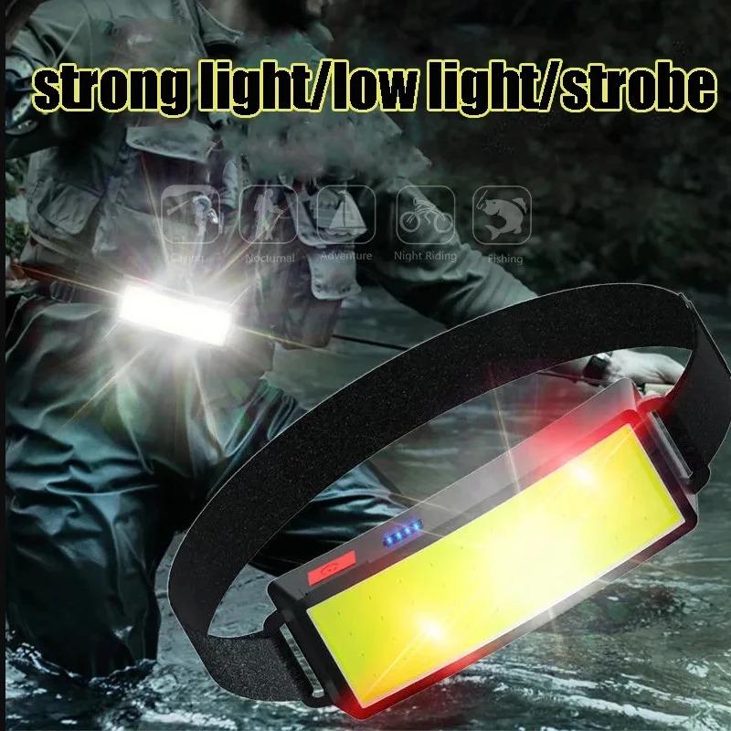 2000LM New COB Soft Lighting Headlights USB Rechargeable Fishing Lights Outdoor Camping Head-mounted Strong Headlights