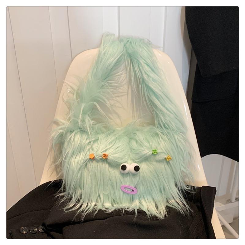 

Funny Plush Shoulder Bag Cute Long Hair Versatile Winter Underarm Bag Women s Fashion Bag Accessories світло-зелений колір