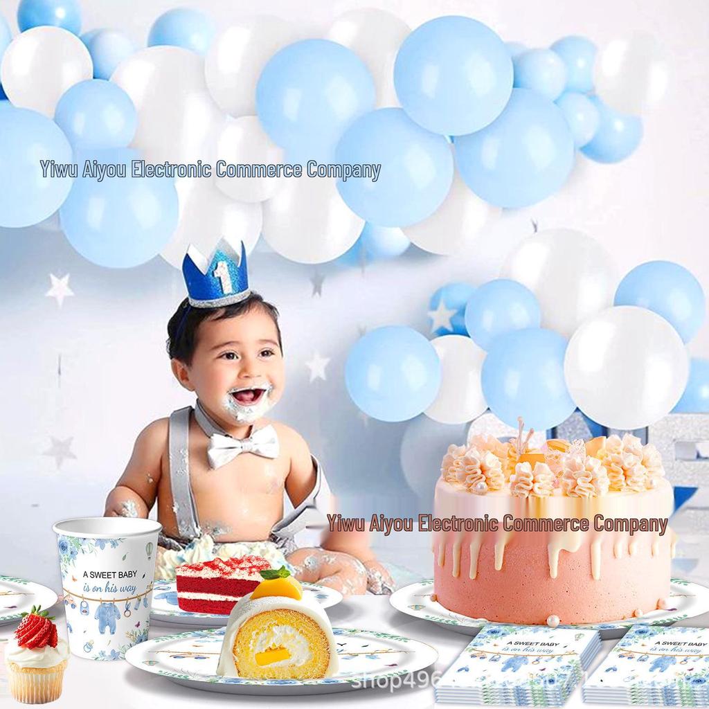 Baby Christening Party Set: Disposable Plates, Napkins, Tablecloth, and Banners