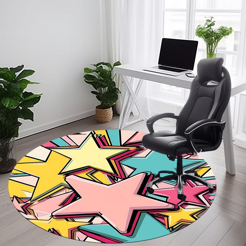 1pc Stars Celebration Office Round Area Rug, Indoor Mat Suitable ForOffice, Under Office Chairs Bedroom Living Room Home Decor T193