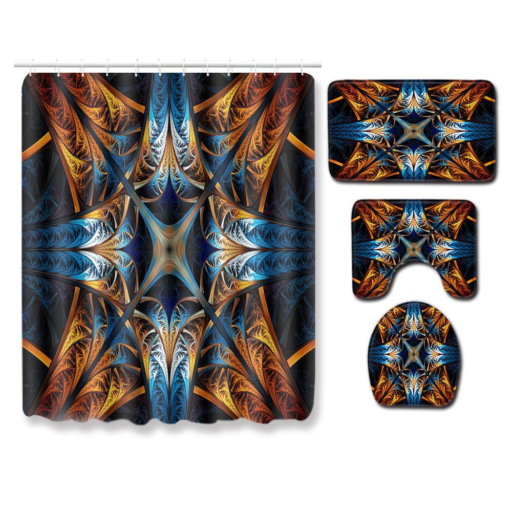 Cool Pattern Shower Curtain Floor Mat Combination Four-Piece Set Bathroom Toilet Carpet Mat Foot Mat