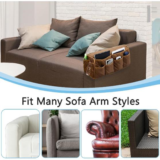 Sofa Armrest Organizer Non-Slip Arm Chair Bedside Caddy Storage Organizer for Recliner Couch with 14 Pockets for Cell Phone TV Remote Control