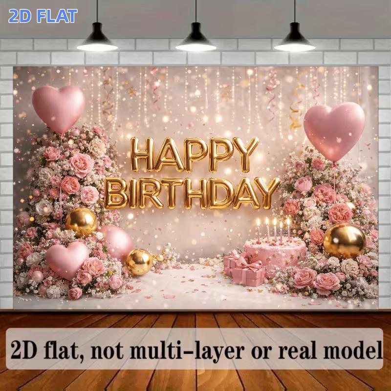 

2D Blush Pink Gold Happy Birthday Backdrop Banner Photography Background 47.2x31.5inch/120*80cm
