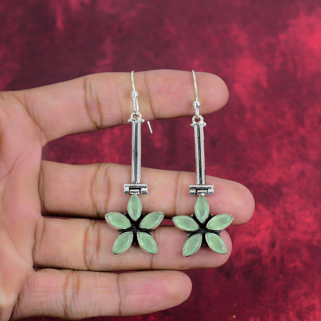 Aqua Chalcedon Edelstein 925 Massiv Sterling Silber, Handgefertigter Schmuck für Sie, Natürliche Aqua Chalcedon Ohrringe für Sie