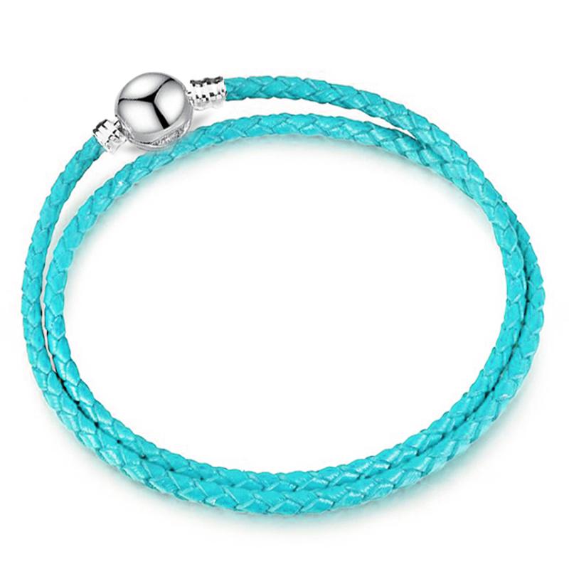 Silver Color Round Clasp Shaped Leather Chain Charm Bracelet Fit Beads DIY Brand Bracelet Bangle for Women Men Gift Dropshipping