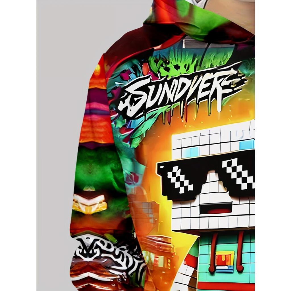 Boys' fashionable 3D printed casual pullover, spring and autumn long sleeved hoodie, boys' outdoor hoodie