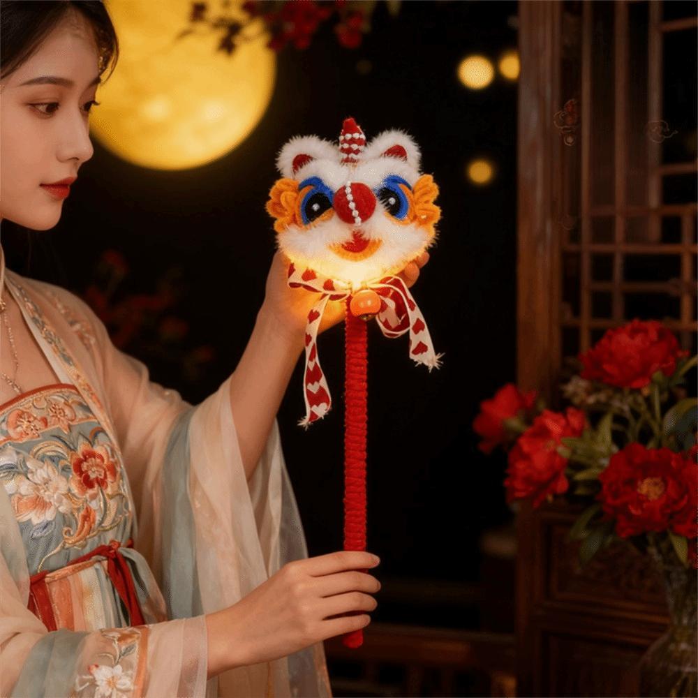 Handmade Handheld Lion Lantern Red Color Glowing Lion Dance Lantern Decoration Hanging Lion Ornaments Purple Color Personality 4inch