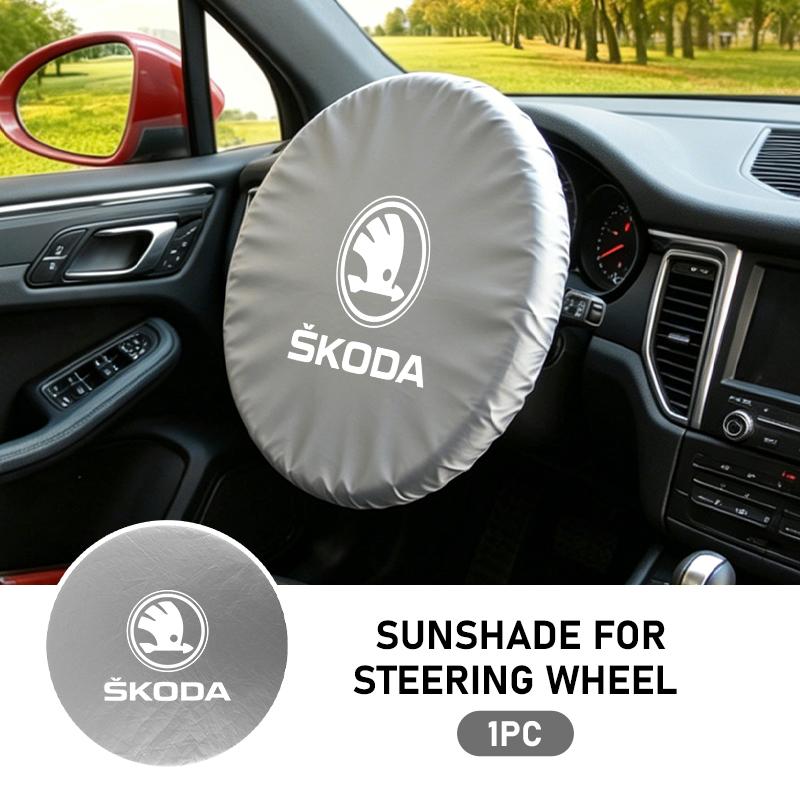AAFO1 Car Steering Wheel Sunshade Silver Coated Cloth Insulation Protector Accessories For Skoda VRS Superb Yeti Octavia Enyaq Rapid