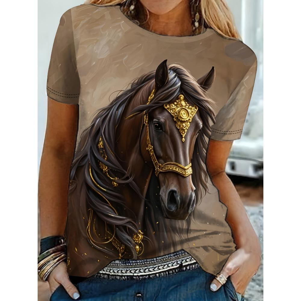 Summer Short Sleeved T-shirt Women's Casual Sports Top Cartoon 3D Printed Pattern Clothes