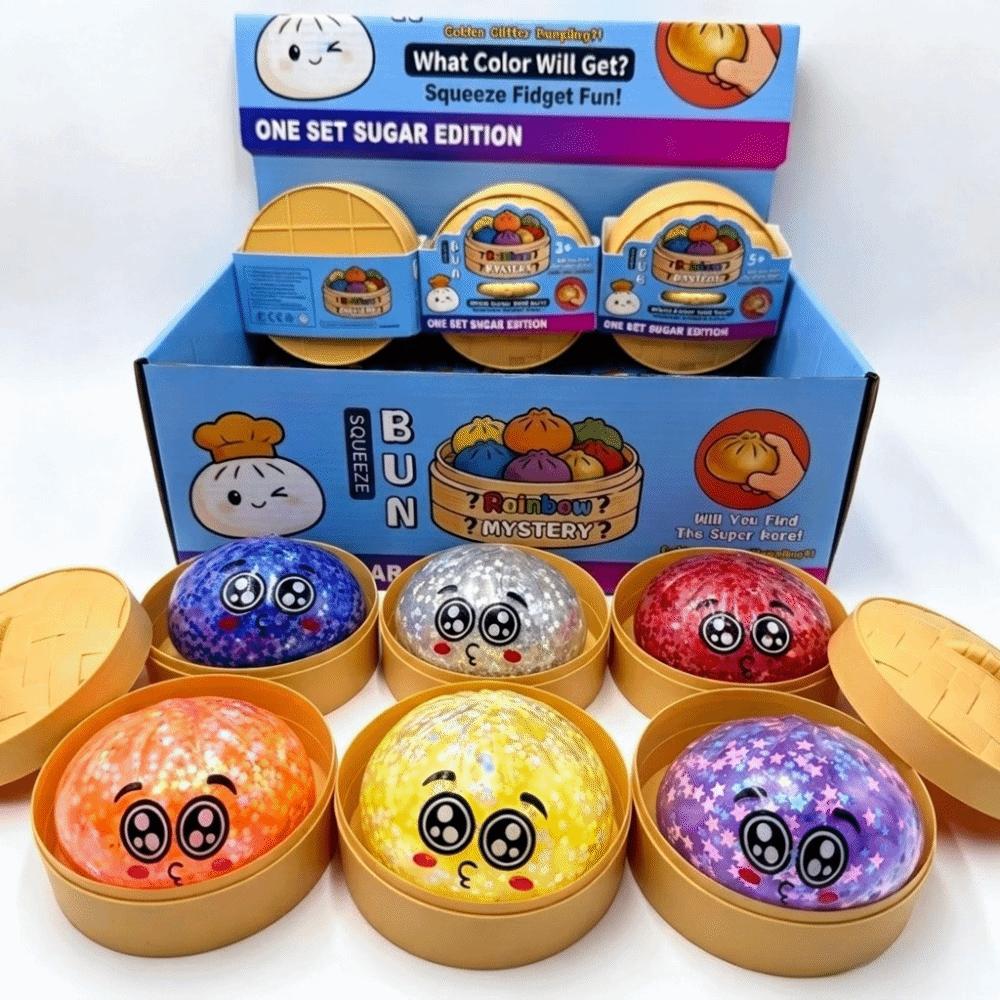 Soft Dumplings Blind Box Squeeze Toy with Steamer Stress Relief Sensory Ball Home Decoration