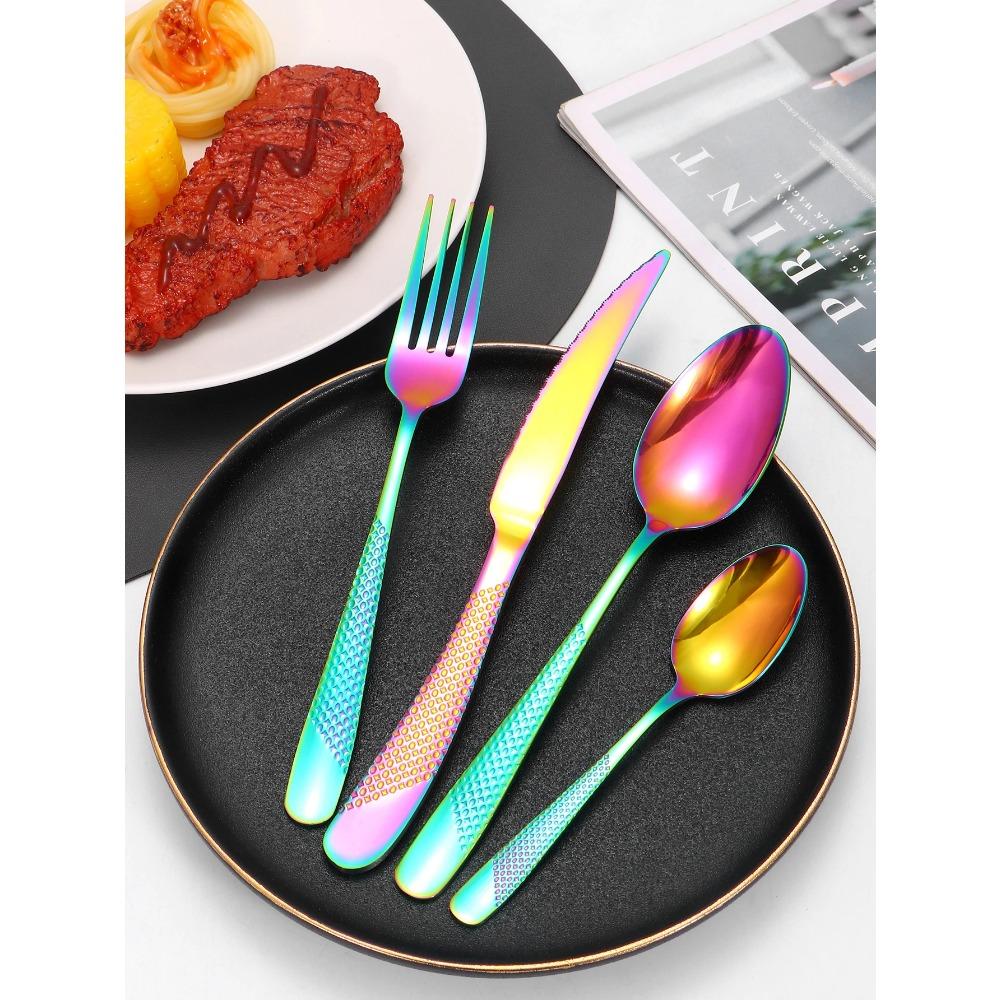 24pc Stainless Steel Tableware Star Steak Knife and Fork Dessert Fork Spoon Family Suits