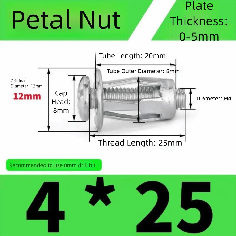 50pcs Metal Jack Nuts Screw Fixed Bolt Board Expansion Plugs Anchors Rivet Nut  Board Wall