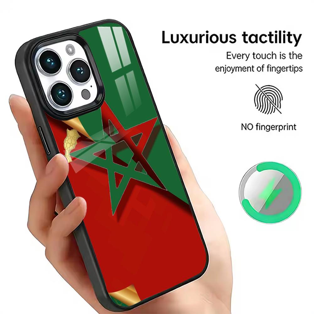 Custodia per Telefono con Bandiera del Marocco Per iPhone17,16,15,14,13,12,11 Plus,Pro Magnetica Per Magsafe Ricarica Wireless