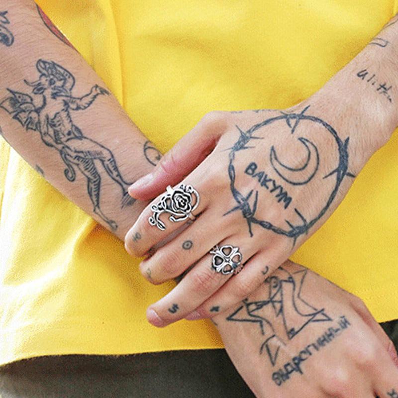 Retro Large Rose Adjustable Open Ring for Women Punk Gothic Edgy Couple Zircon Party Accessories Unisex Gift Bold Statement