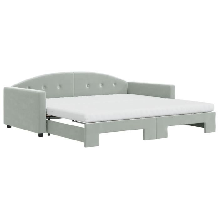 VidaXL Daybed and Trundle Bed and Mattress Light Grey 100x200 Cm Velvet 3197332