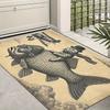Retro Flying Fish and Cat Patterned Doormat - Non-Slip, Machine Washable, Abstract Art Style Rug, Suitable for Entryways, Bathro