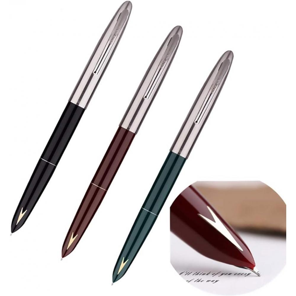 Lanxivi 3 шт. Настоящая перьевая ручка Hero 329 Тонкий наконечник Золотой узор Колпачок из нержавеющей стали
