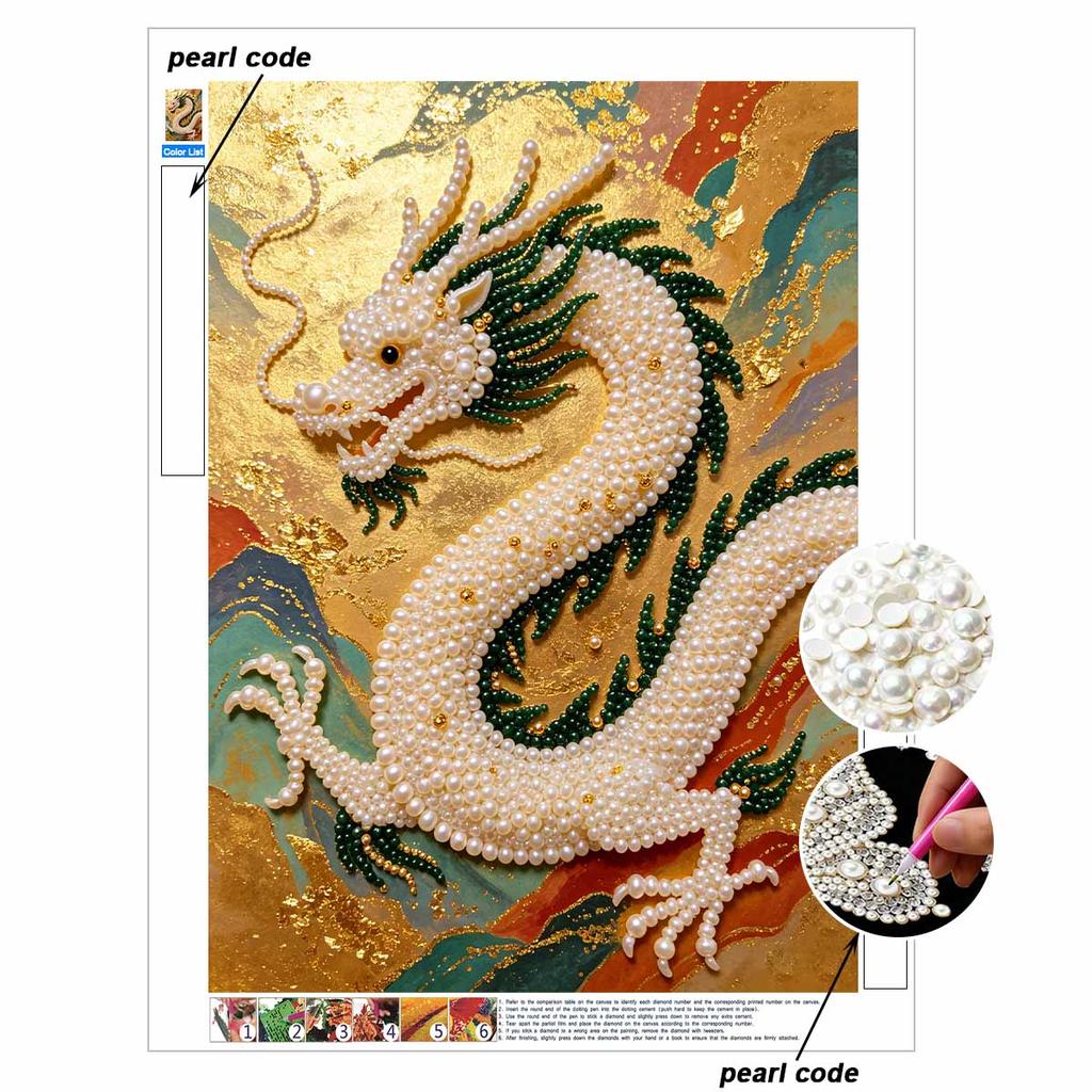 Pearl Art Painting Home Wall Decor Chinese Dragon Pearl Gemstone Painting Picture Crafts Adult/Beginner Gift Creative Home Decor Unframed