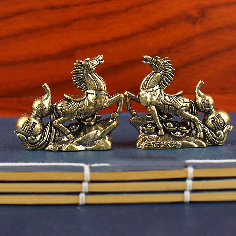Brązowa tykwa koń Dekoracja na biurko Kreatywne rzemiosło metalowe Dekoracje do domu Stereoskopowa statuetka konia zodiaku