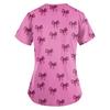 Women's Cute Bow Printed Work Clothes V-neck Double Layer Pockets Basic Short Sleeve Top Pullover
