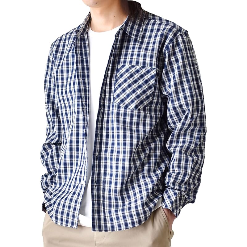 

(Arona) ARONA check shirt long sleeve shirt men s With pocket Cotton/Y A4 navy x check 3L