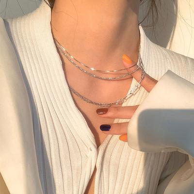 Sparkling Star River Italian Sparkling Chain Snake Bone Chain Super Fairy Design Necklace Light Luxury Neck Chain