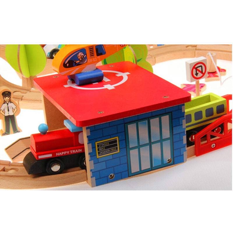 Train Track Wooden Train Toys Set Police Car Locomotive Diecast Slot Fit All Wood Brand Railway Tracks helicopter For Kids