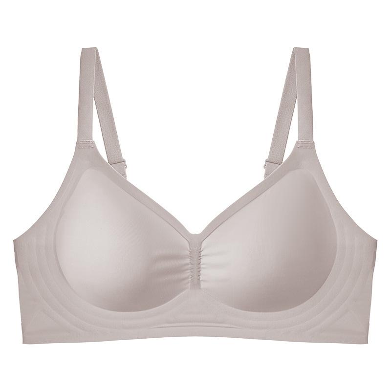 Gathering Bra Women's Soft Support Bra Seamless Bra Fixed Cup Underwear Push Up Bra