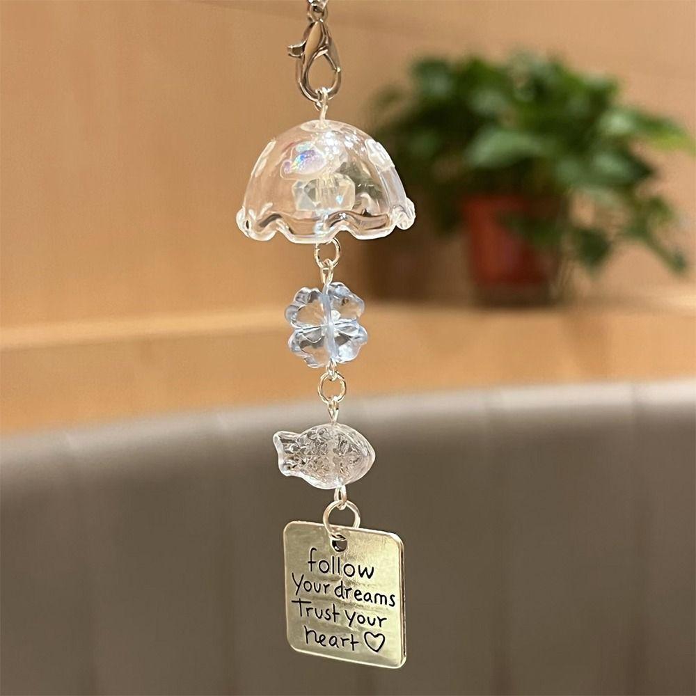Transparent Car Ornament Flower Design Car Hanging Ornament Chic Windbell Keychain Wrist Strap