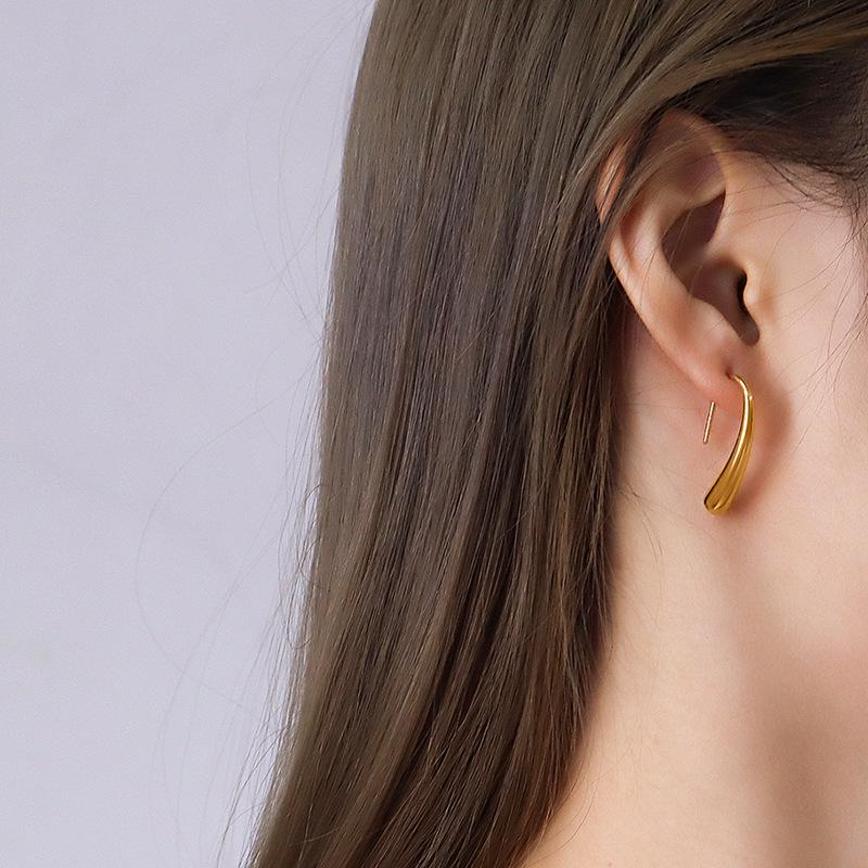 French Choker 18K Gold Plated Geometric Stud Earrings with Water Drop Hook - Titanium Steel, Hot Selling & Unique Model F315.