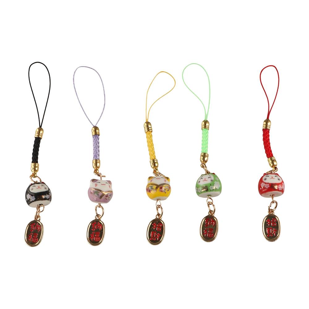 Cartoon Maneki Neko Pendant Car Keyring Phone Strap Ornaments Fashion Lucky Cat Keychain  Gifts