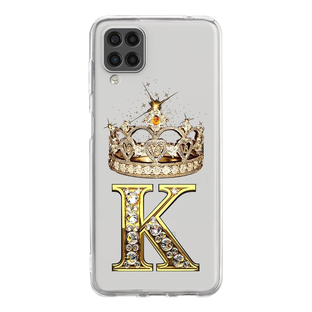 Phone Case For Samsung A13 A33 A35 A55 A73 A53 A23 A51 A71 A21S A12 A31 A41 A05s A03S A15 A25 A32 5G Diamond Crown 26 Letters