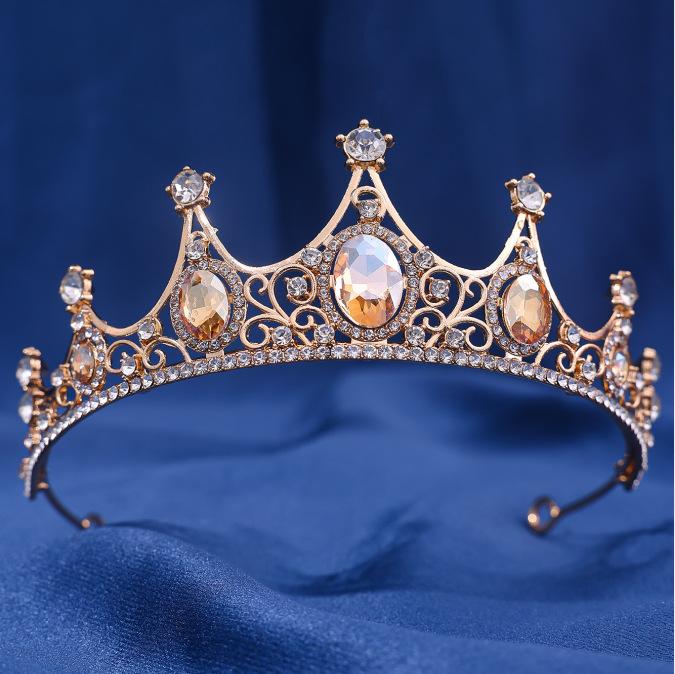 Retro Baroque Crown Tiara Alloy Rhinestone Princess Stage Performance Small Crown Accessories Bridal Jewelry