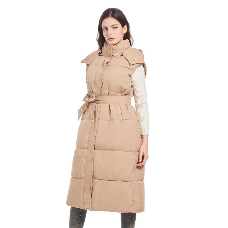 

Новый хлопковый зажим с капюшоном, новый женский длинный жилет до колена, хлопковый жилет с приталенным силуэтом XXL хаки