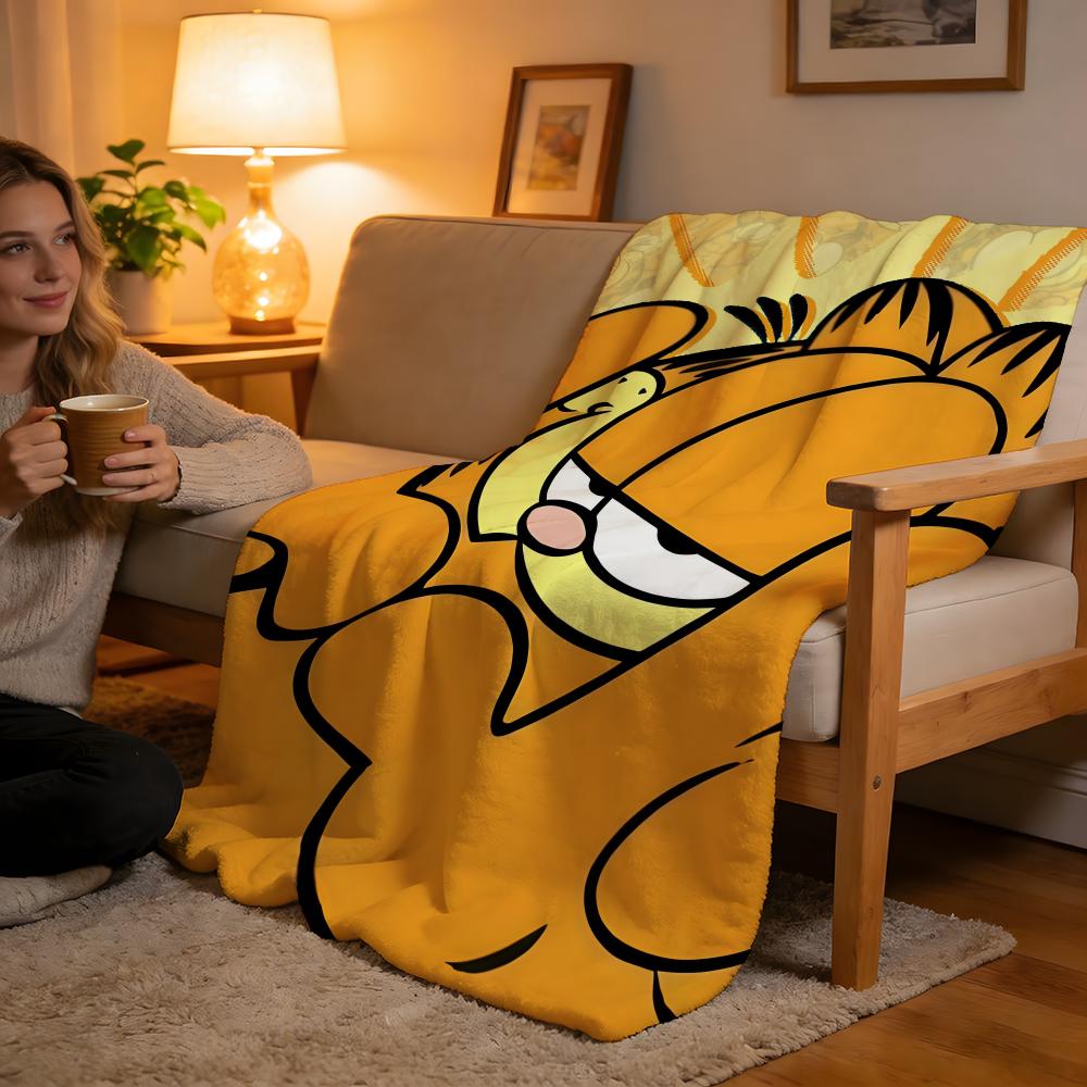 Throw High-Density Short Plush Blanket For Sofa Nap Air-Conditioned Room Soft Skin-Friendly YELLOW CAT G-Garfield
