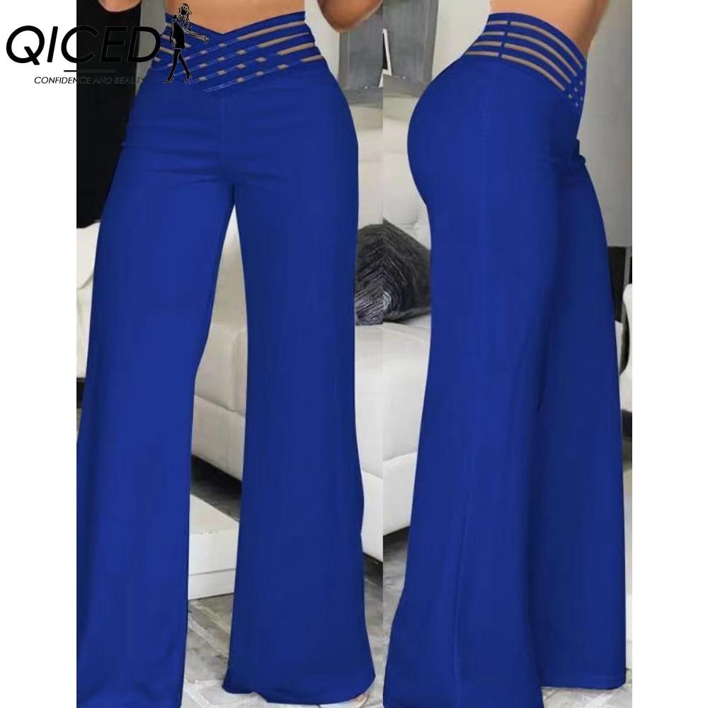 

QICED Женские модные повседневные брюки и капри с принтом однотонного цвета XXXL небесный синий