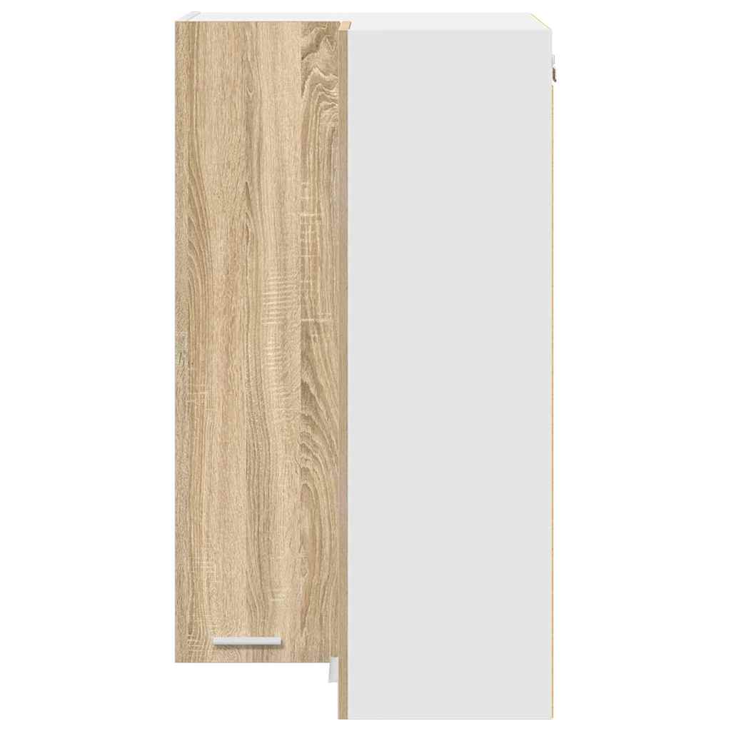 Hanging Corner Cabinet with Door Sonoma Oak and White 57 X 57 X 100 Cm
