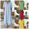 Women Lapel Short Sleeve Shirt Dress Casual Solid Color Midi Dress Summer Dresses
