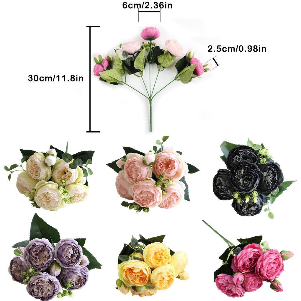 Künstliche Pfingstrosen, Seidenblumen, fünfköpfiger Blumenstrauß, Kunstrosen für Party, Vase, Hochzeit, Tischdekoration