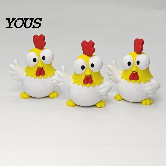 Cartoon Rooster Collectible 3D Printed Figurine, Mini Desktop Big-Eyed Worker Stress Relief Toy Ornament, Funny Cute Emoticon Animal Sculpture,