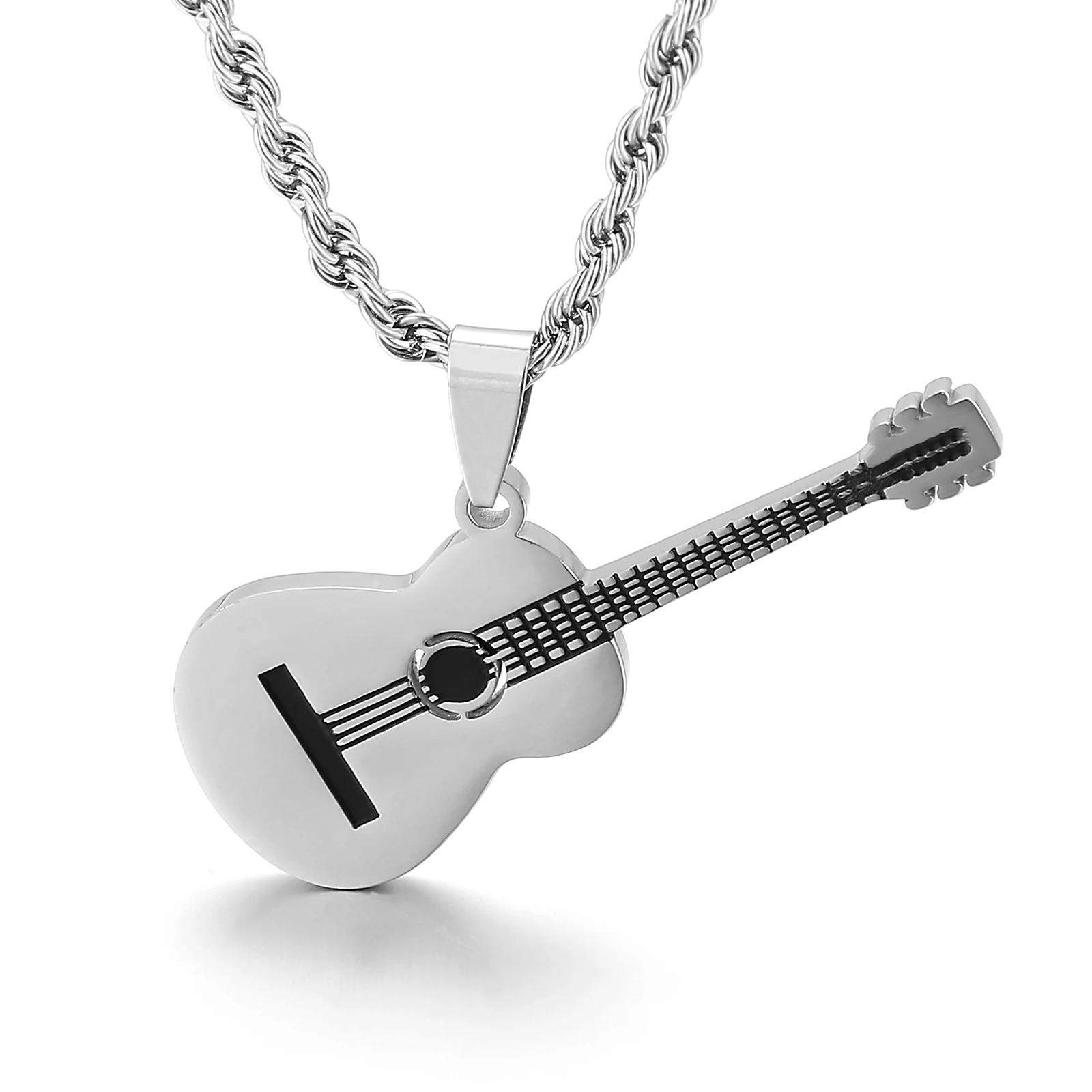 Hip Hop Rock Guitar Pendant Necklace for Men Cool Girls Charms Necklace Guitarist Accessories Music Dream Jewelry Gift