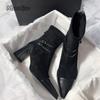 Fashion Women's Beige Suede Ankle Boots Pointed Toe Chunky High Heels Buckle Strap Short Boots Elegant Office Party Dress Shoes