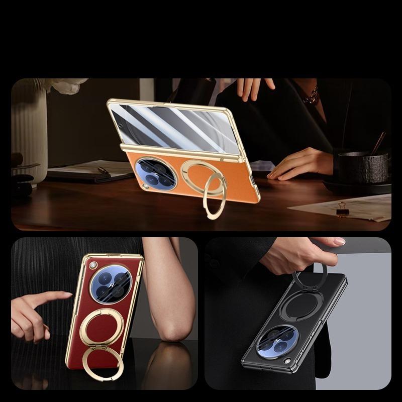 For OPPO Find N6 Case GKK  Leather +PC Hinged Folding Cover with Magnetic Rotating Ring Holder Stand with HD Privacy Glass