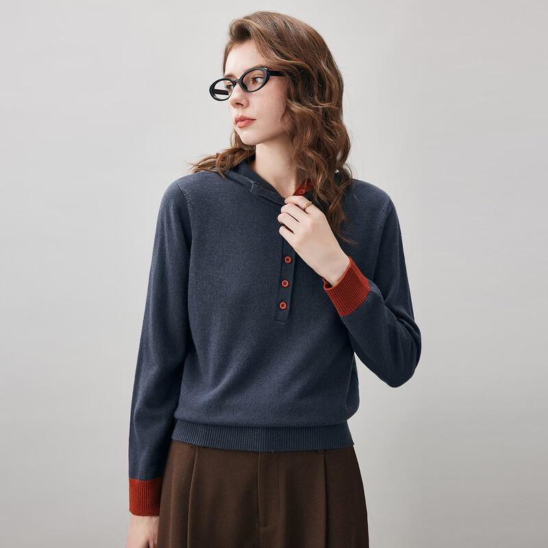 Komongboka Women's 2026 Autumn/Winter Hooded 100% Wool Knit Sweater