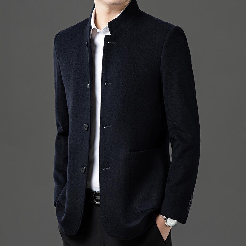 Men's Wool Stand-Up Collar Zhongshan Jacket: Business Casual Suit for Middle-aged and Elderly
