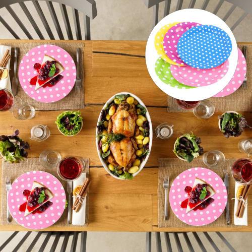 DECHOUS Disposable Paper Plates, 7-inch Dessert and Cake Plates, Paper Plates, Paper Trays, Perfect for Christmas, Parties, and Birthdays (60-Pack, Ra