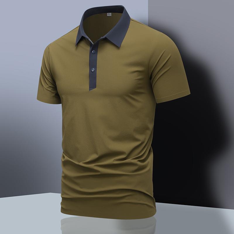 Einfarbiges Kurzarm-Poloshirt für Herren, schlichtes Business-Casual-Shirt mit Reverskragen