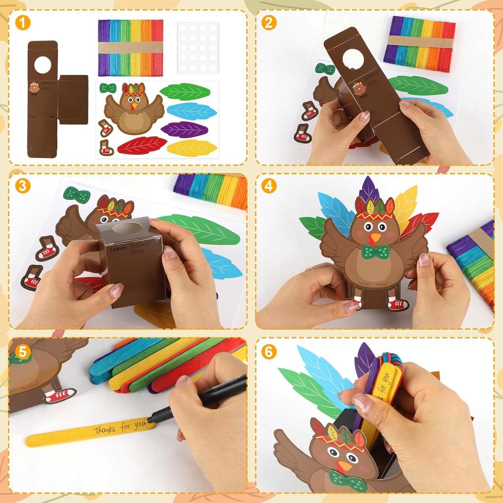 Yewfold Fall Thanksgiving Crafts, 12Pcs DIY Turkey Cutout Boxes Thanksgiving Personalized Gifts, Fall Turkey Arts Crafts for Classroom Party Favors