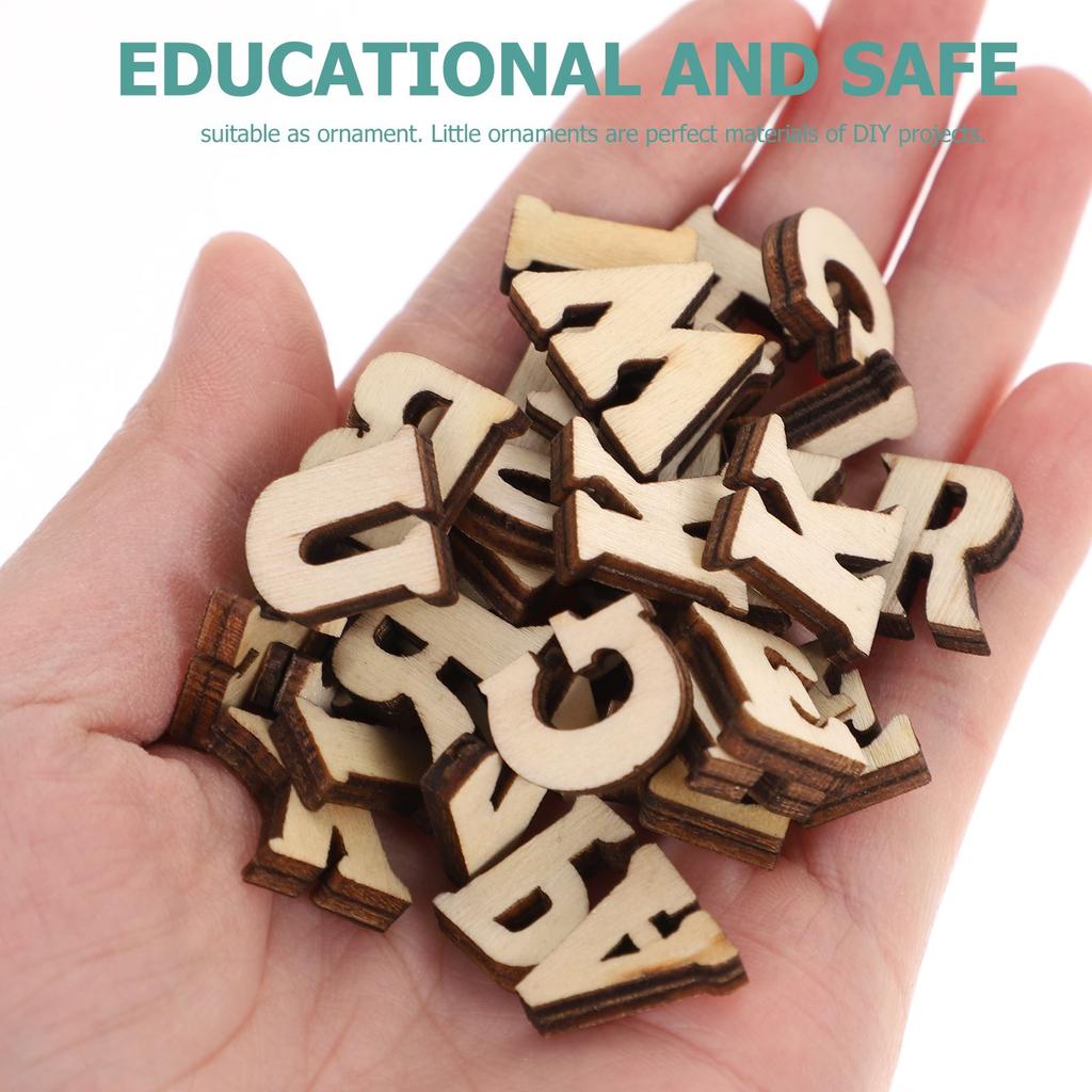 100pcs DIY Doodle Educational Toy Small Natural Wooden Slice Scrapbooking Embellishments DIY Craft Decor (English Letters ) boda