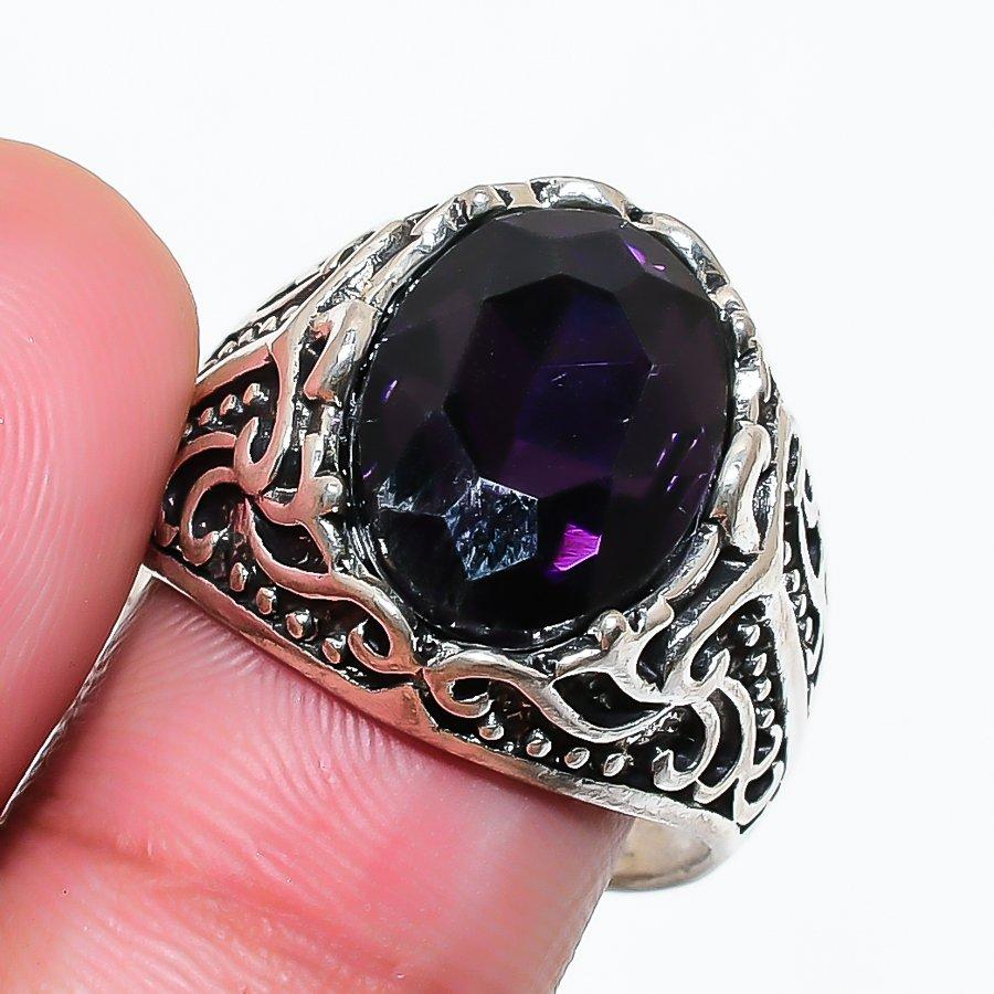 Natural Amethyst Gemstone 925 Sterling Silver Jewelry Ring Size 8.5 RR-69